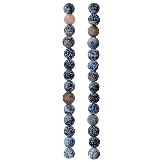 12 Pack: Black Crackled Agate Round Beads, 8mm by Bead Landing™